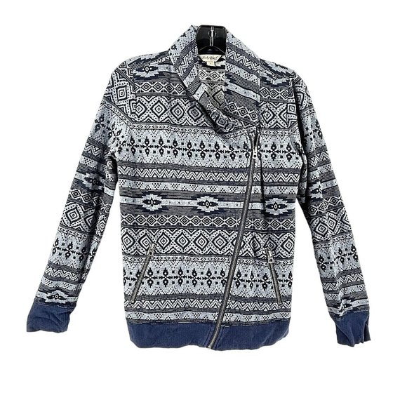Lucky Brand Women's Offset Zipper Collared Sweat Shirt Geometric Print Size S - Picture 1 of 11